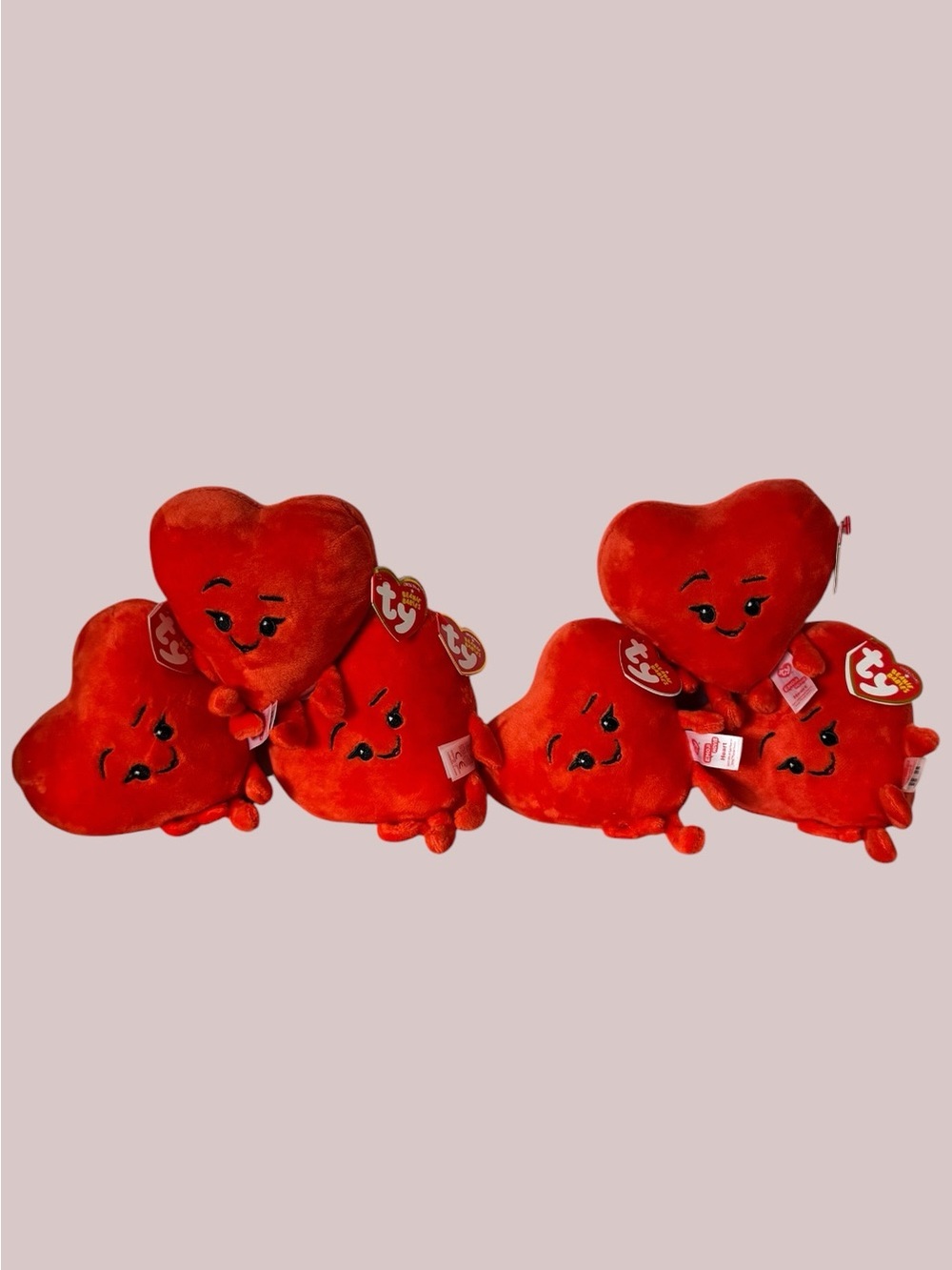 Lot of 6 Ty Beanie Babies The Emoji Movie “Heart” Red Plush 42299 w/ Tags